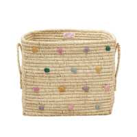 rice-dk-raffia-square-basket-with-dots-rice-bsrat-30dotss24