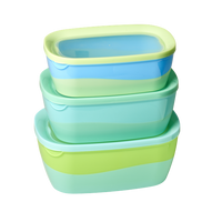Rice DK Rectangular Two Tone Food Box Blue Green Set of 3