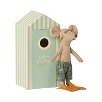 Maileg Beach Mice, Big Brother In Cabin De Plage