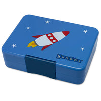 Yumbox Mini Snack 3-Compartment Lunch Box - True Blue Star Print External Cover with Rocket Tray