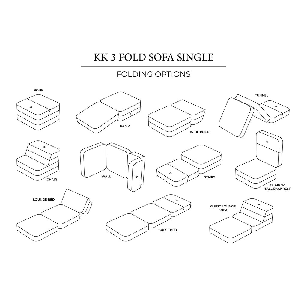 by KlipKlap KK 3 Fold Sofa Single 36x70x70cm - Sand W. Sand (Pre-Order; Est. Delivery in 3-6 Weeks)