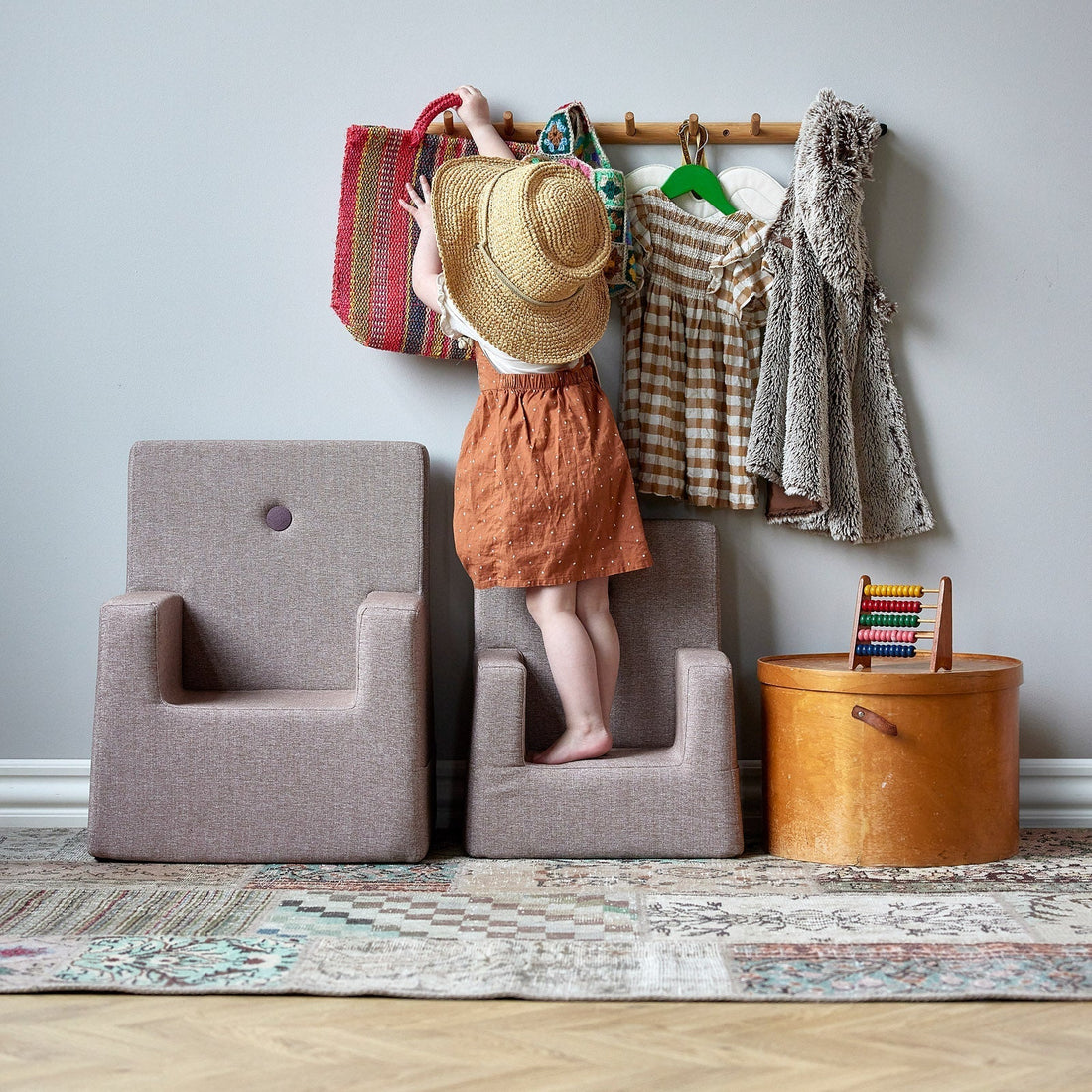 by KlipKlap KK Kids Chair XL 63x49x42cm - Brown W. Sand (Pre-Order; Est. Delivery in 3-6 Weeks)