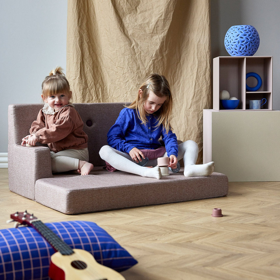 by KlipKlap KK Kids Sofa 64x100x40cm - Blue Grey W. Grey (Pre-Order; Est. Delivery in 3-6 Weeks)