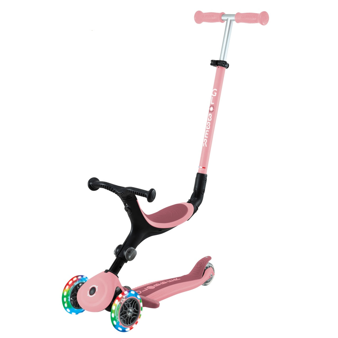 Globber Go Up Active Lights 三合一可摺疊滑板車 - Pastel Pink / Deep Pastel Pink (15M - 9Y+)