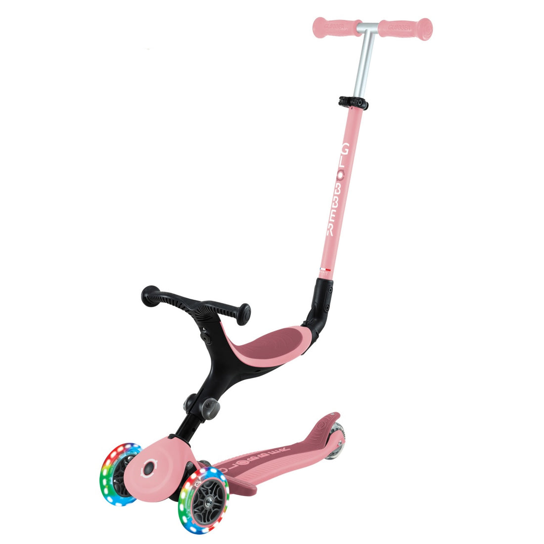 Globber Go Up Active Lights 3-in-1 Foldable Scooter - Pastel Pink / Deep Pastel Pink (15M - 9Y+)