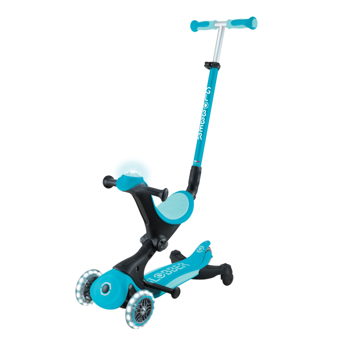 Globber Go Up Deluxe Lights 360° 3-in-1 Foldable Scooter - Aqua (15M - 9Y+)