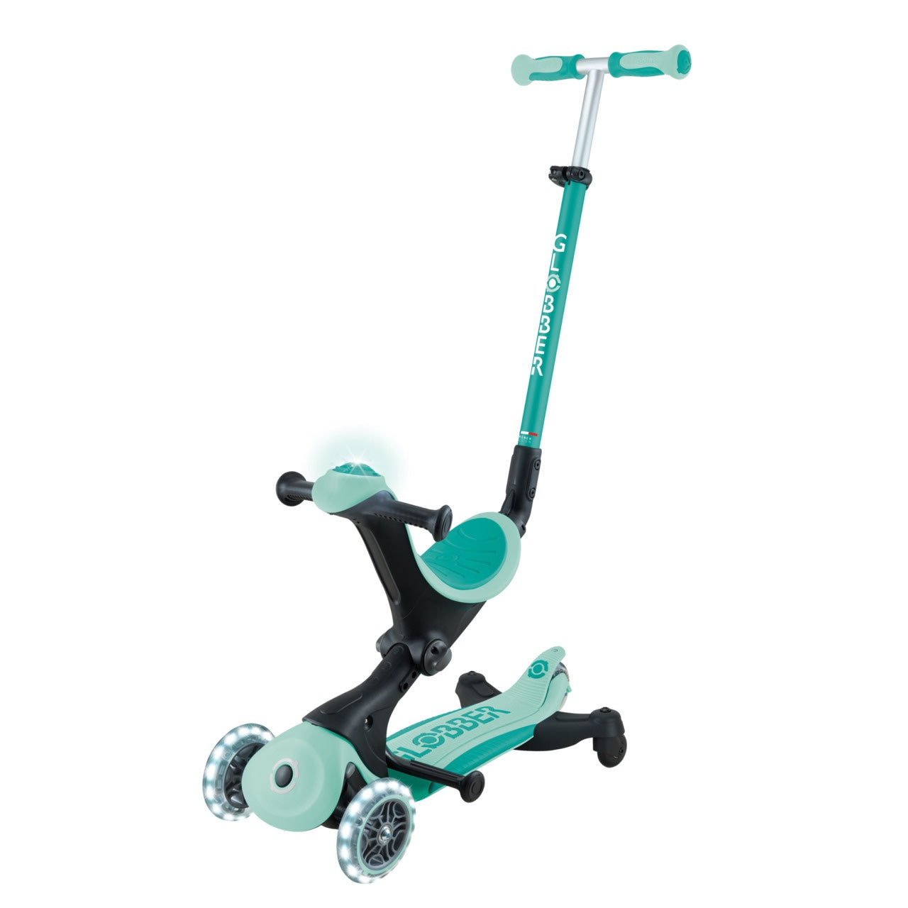 Globber Go Up Deluxe Lights 360° 三合一可摺疊滑板車 - Mint / Pistachio (15M - 9Y+)