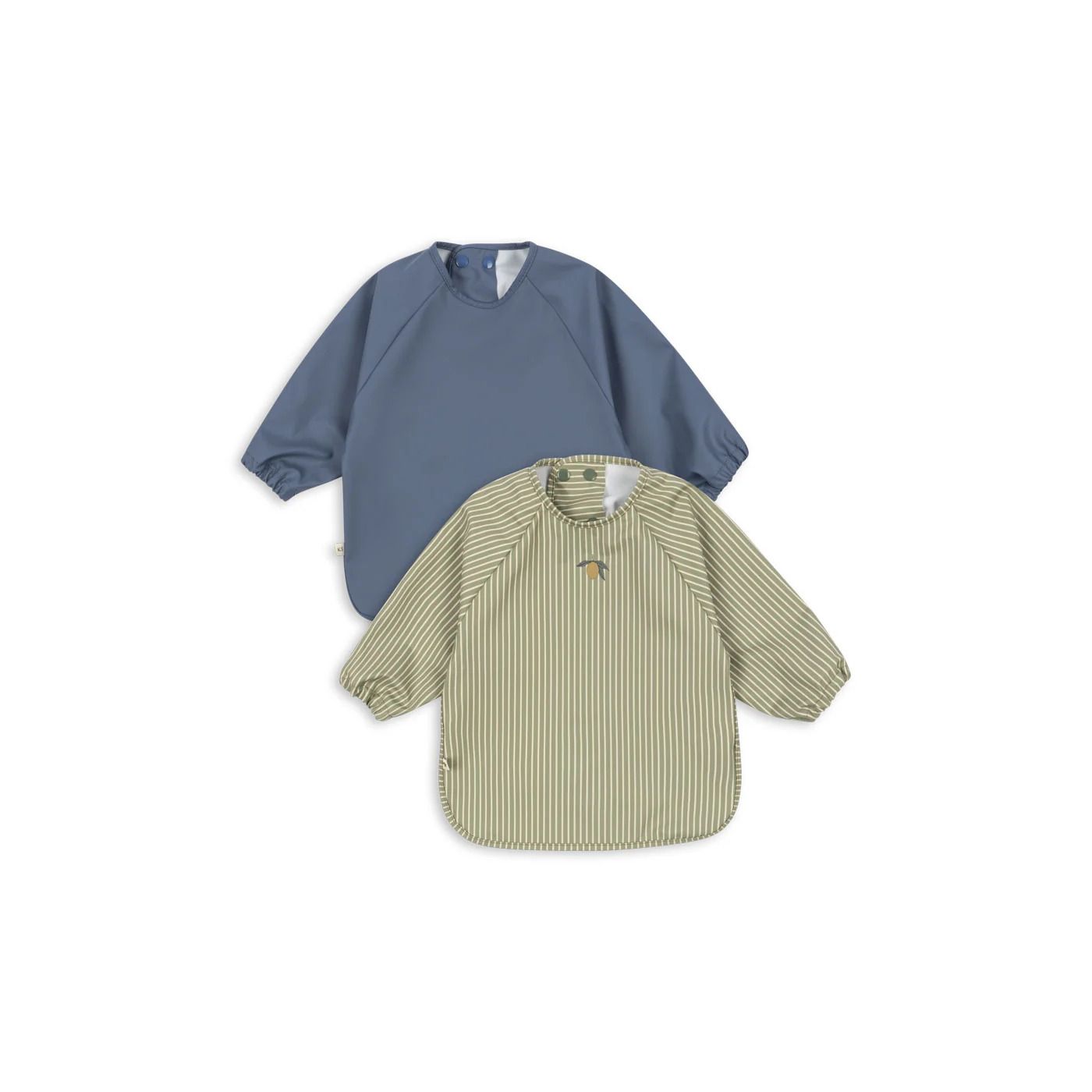 konges-sløjd-2-pack-dinner-bib-with-sleeves-tea-stripe-flint-stone-kong-w25ks103632-teasfs-6-12m