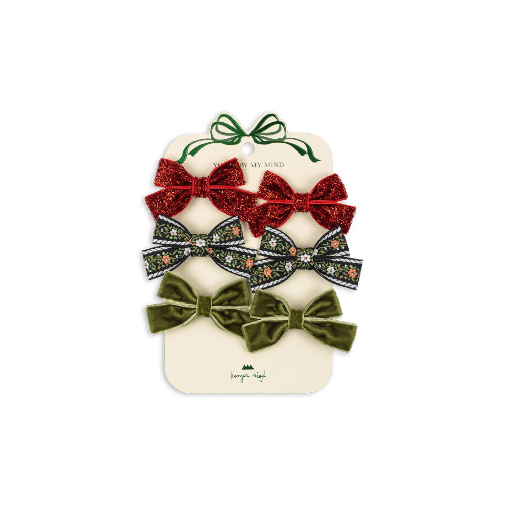 konges-sløjd-6-pack-micki-bow-hair-clips-red-green-kong-w25ks104188-redg-os