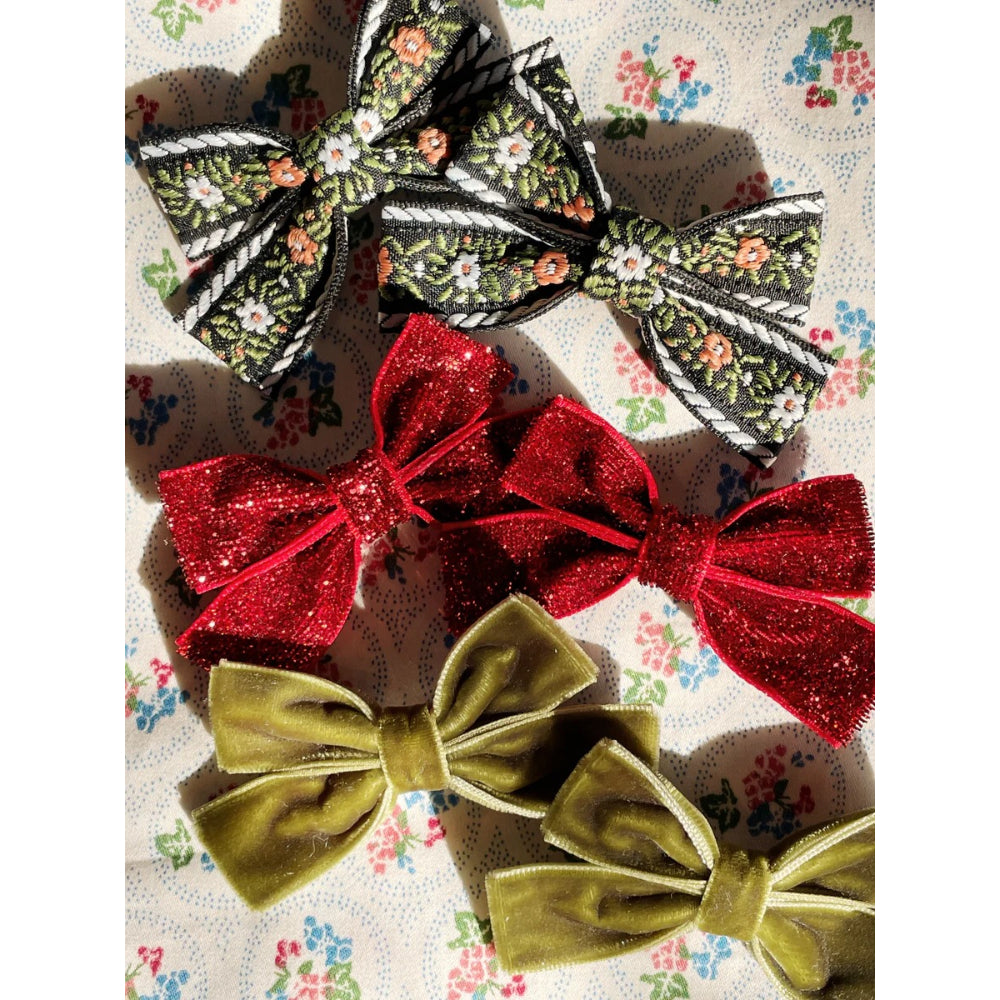 konges-sløjd-6-pack-micki-bow-hair-clips-red-green-kong-w25ks104188-redg-os