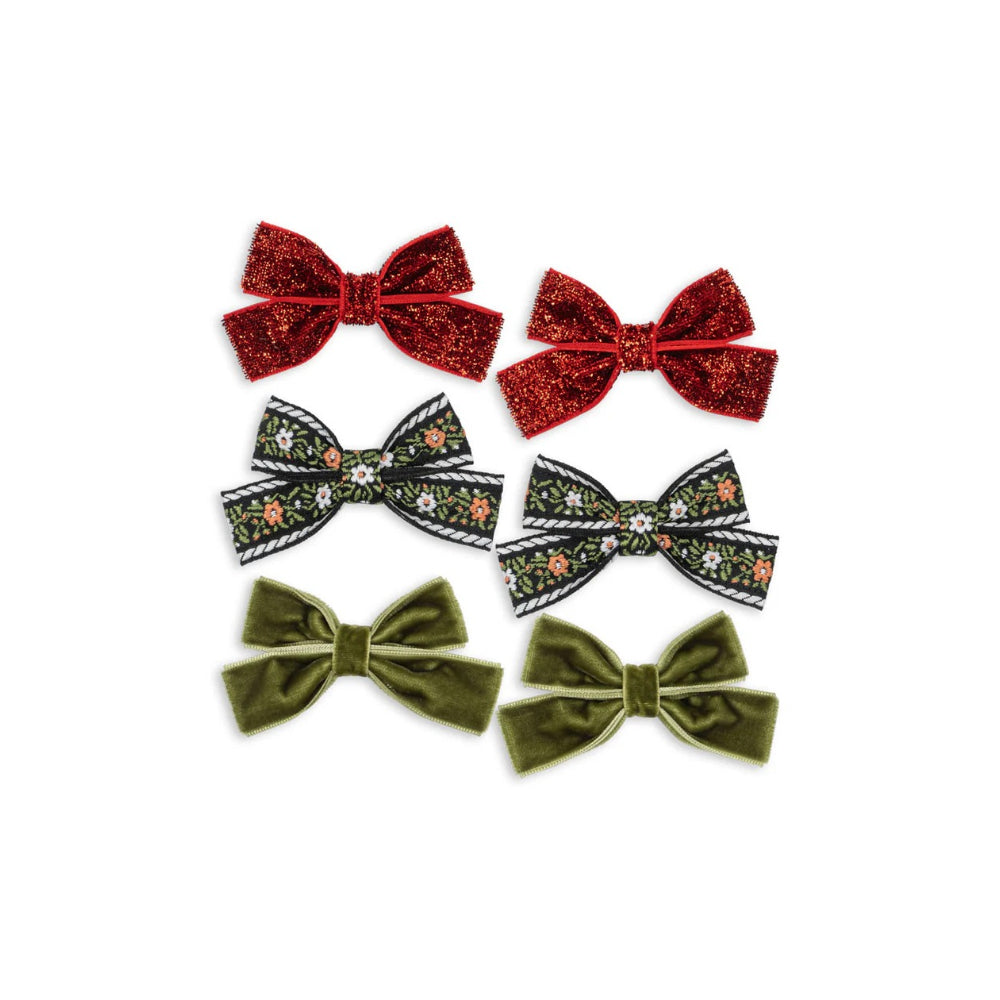 konges-sløjd-6-pack-micki-bow-hair-clips-red-green-kong-w25ks104188-redg-os