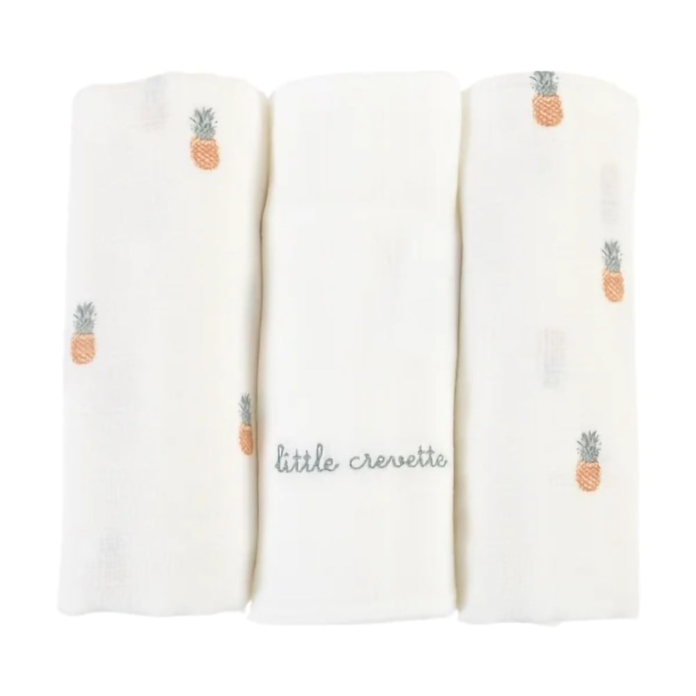 little-crevette-ananas-set-of-3-swaddles-60x60cm