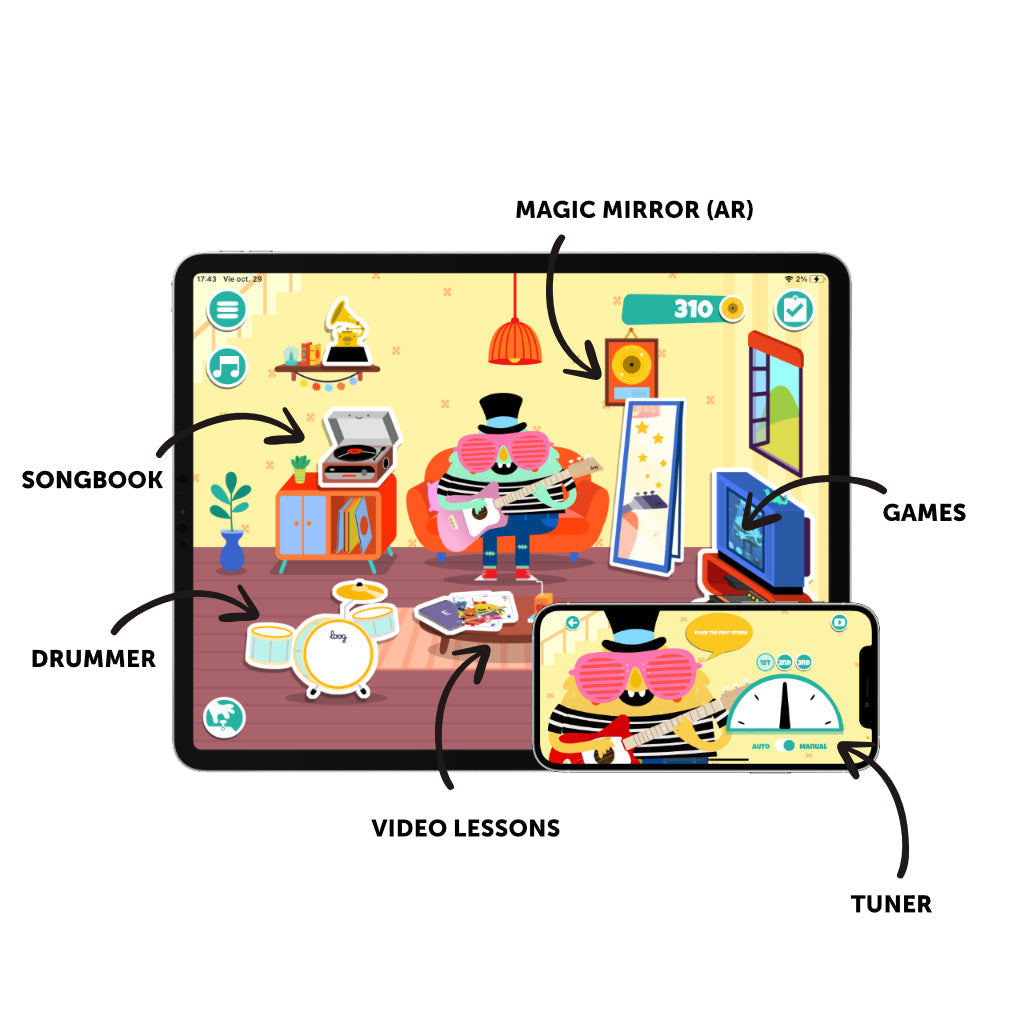 Loog Mini Electric Guitar With Built-In Amp - Pink