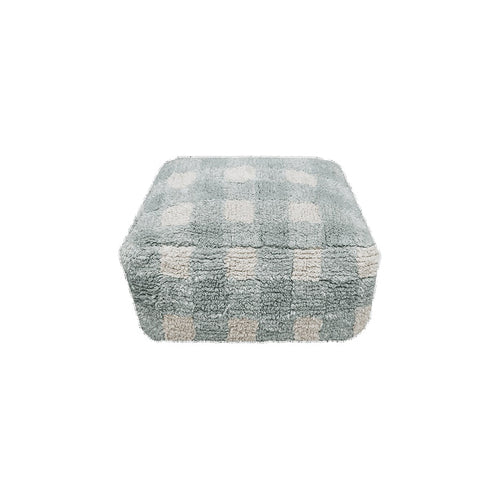 Lorena Canals Kitchen Vichy Blue Sage Machine Washable Pouffe - 40x40x20cm (Online Exclusive)
