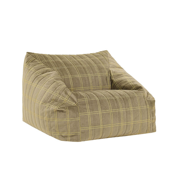 nobodinoz Chelsea Eco-Velvet Armchair Beanbag 72 x 75 x 42 cm - Light Green Lemon Windowpane