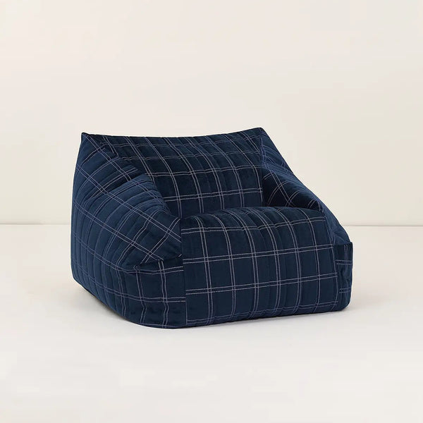 nobodinoz Chelsea Eco-Velvet Armchair Beanbag - Night Blue Purple Windowpane