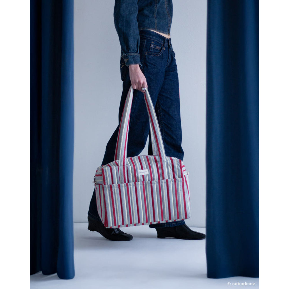 nobodinoz Stories Ltd Stroller Organizer Blue Red Stripes 40x30x25cm