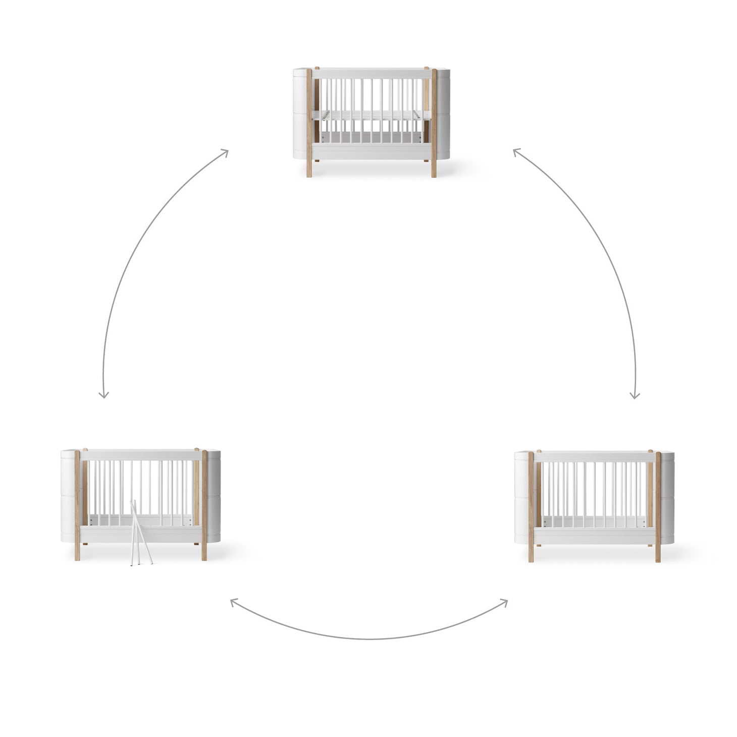 Oliver Furniture Wood Mini+ Cot Bed (Without Junior Conversion Kit) - White/Oak (Pre-Order; Est. Delivery in 6-10 Weeks)