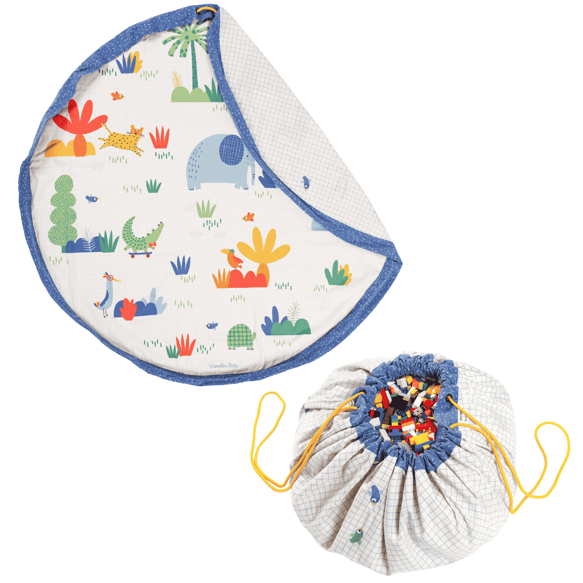 Play&Go Noomad Original 2-in-1 Playmat & Toy Storage Bag - Moulin Roty Toupities - Double Print - Ø140cm