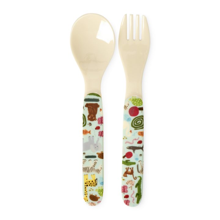 rice-dk-kids-melamine-spoon-and-fork-with-wildlife-print-mint-rice-babsf-wilimi