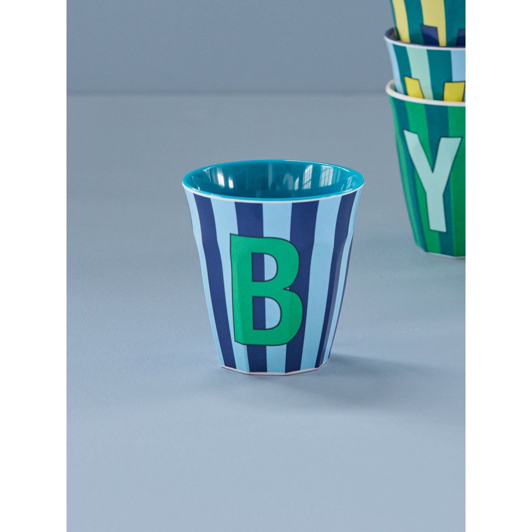 rice-dk-melamine-cup-with-the-letter-b-stripes-blueish-medium-250ml-rice-melcu-alpstrbb