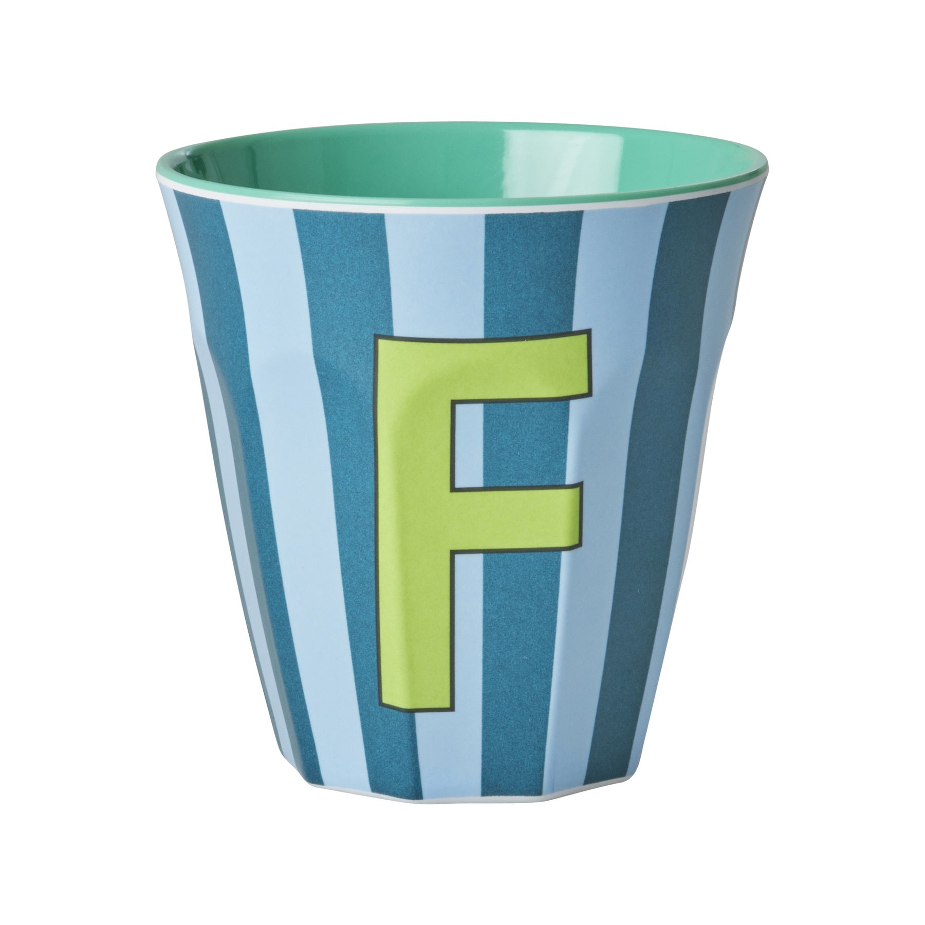rice-dk-melamine-cup-with-the-letter-f-stripes-blueish-medium-250ml-rice-melcu-alpstrfb