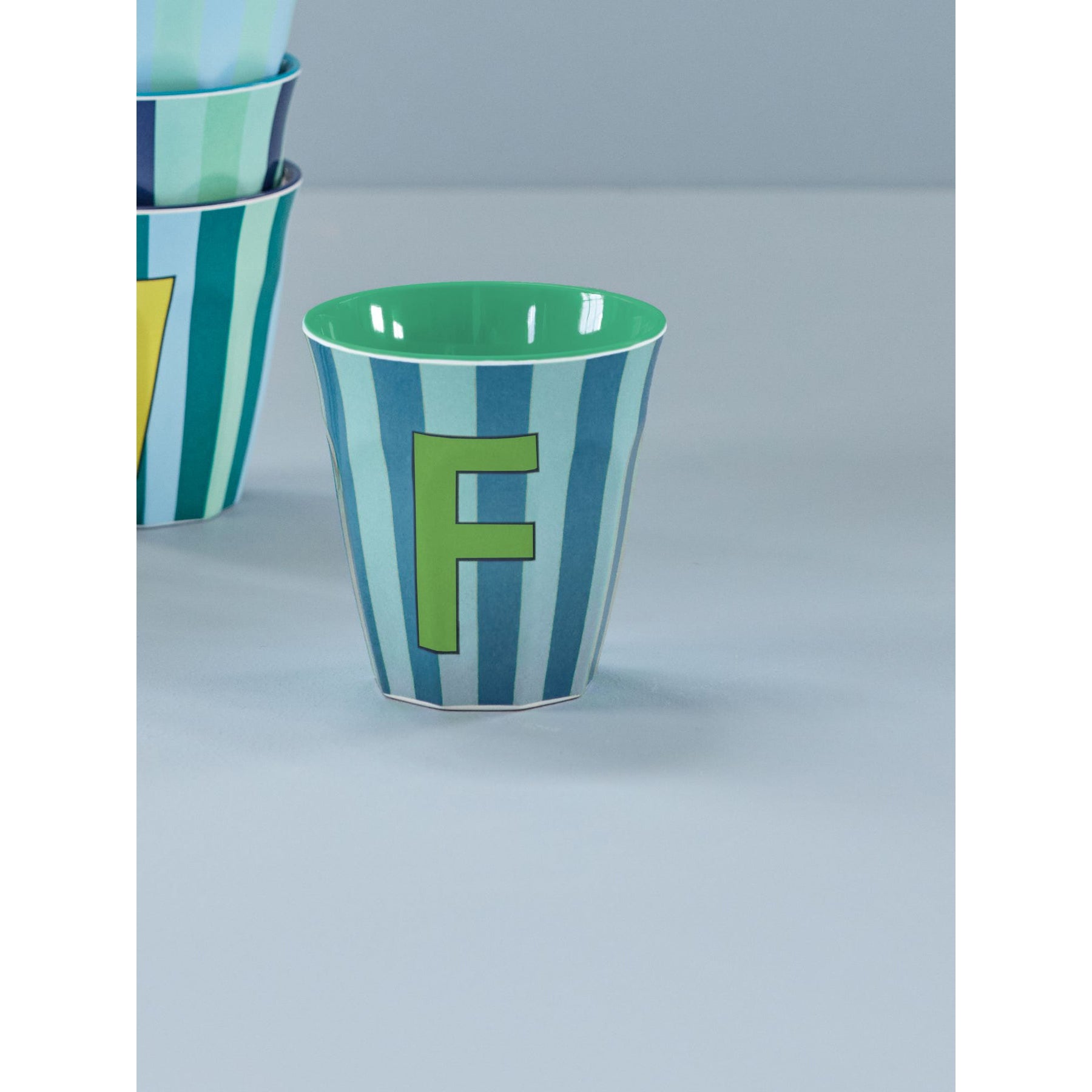rice-dk-melamine-cup-with-the-letter-f-stripes-blueish-medium-250ml-rice-melcu-alpstrfb