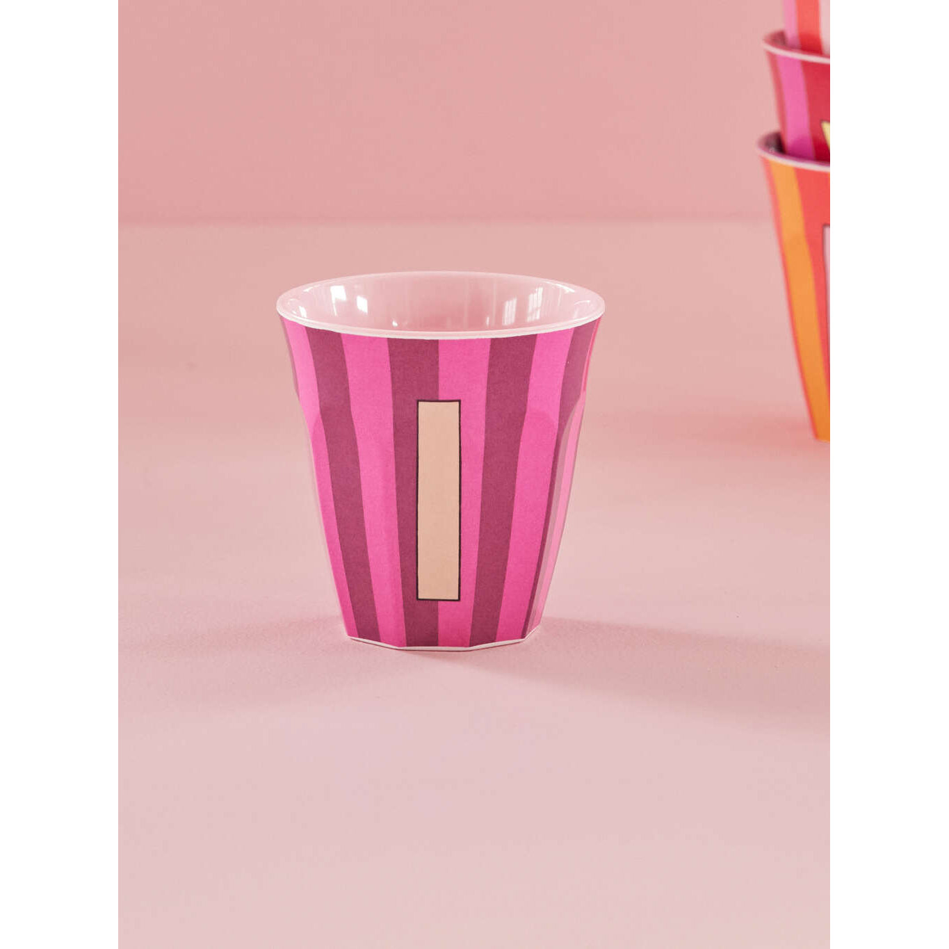 rice-dk-melamine-cup-with-the-letter-i-stripes-pinkish-medium-250-ml-rice-melcu-alpstrii