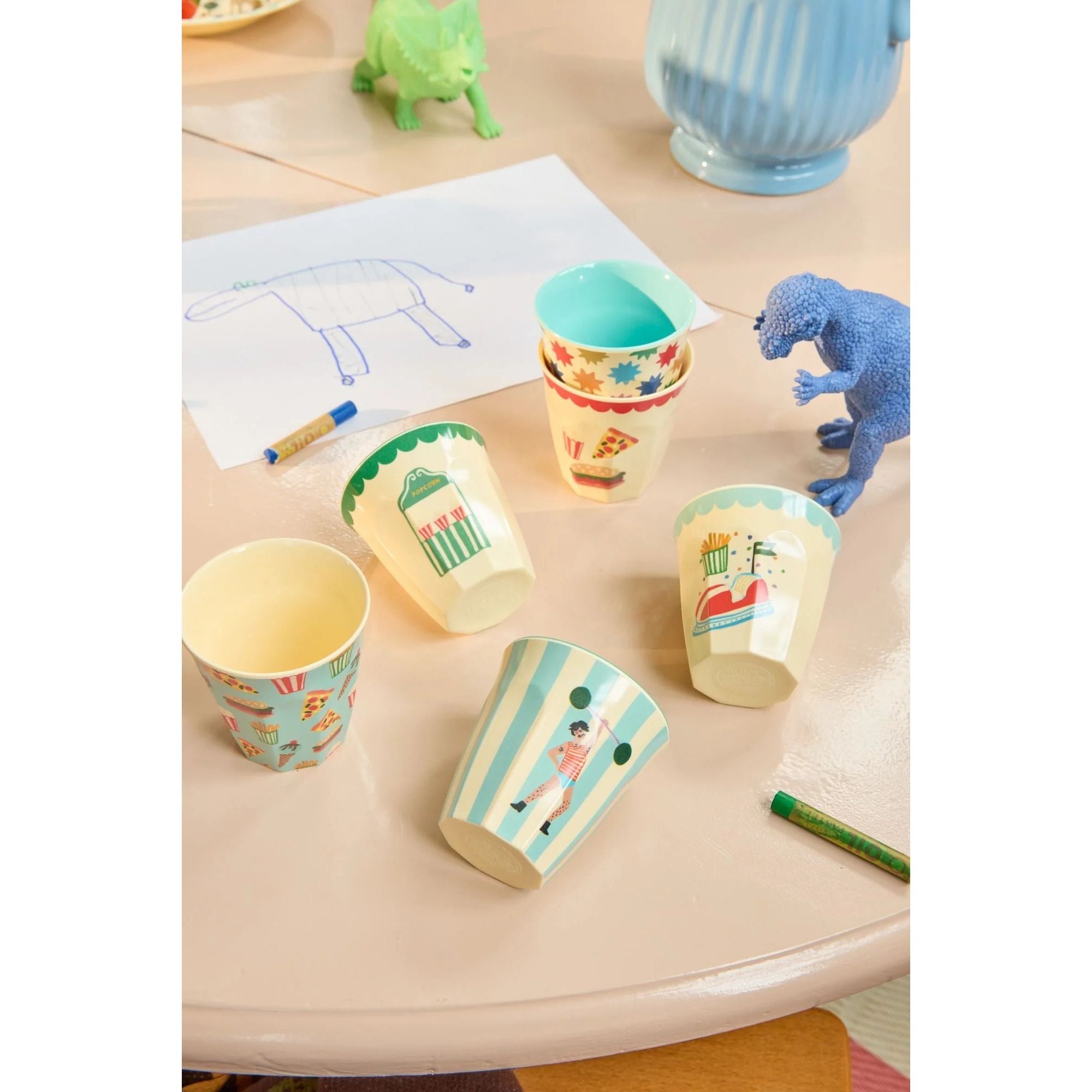 rice-dk-melamine-cups-with-mint-fun-fair-prints-small-6-pack-160ml-rice-melcu-6zsfufami