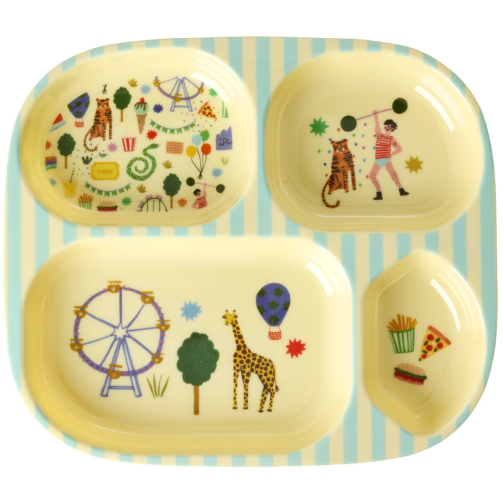 rice-dk-melamine-kids-4-room-plate-with-mint-fun-fair-print-rice-kipl4-fufami