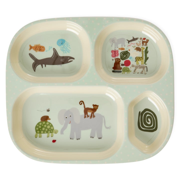 rice-dk-melamine-kids-4-room-plate-with-wildlife-print-mint-rice-kipl4-wilimi