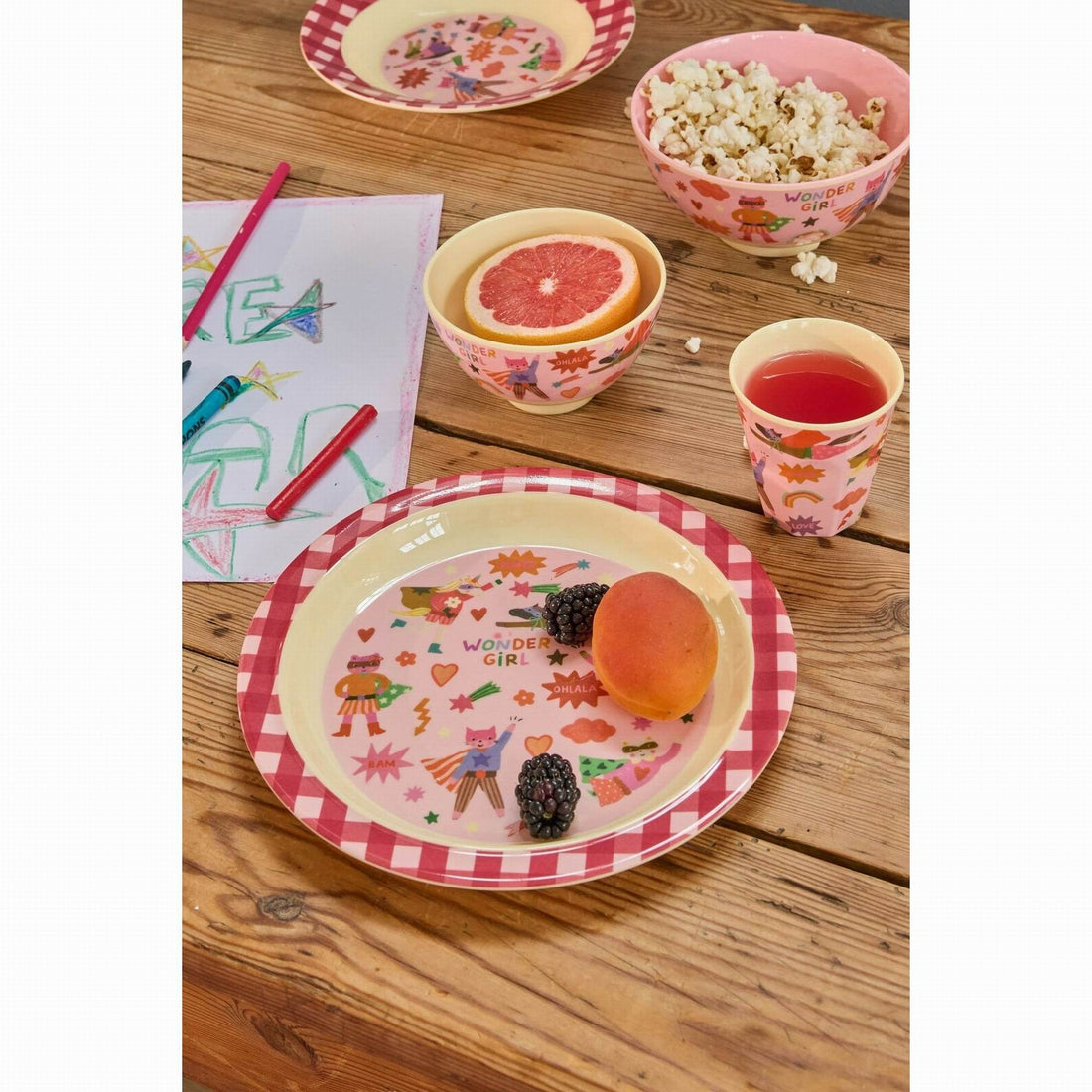 rice-dk-melamine-kids-lunch-plate-with-hero-print-pink-baby-nursery-kitchen-party-supplies-rice-kilpl-heroi-02