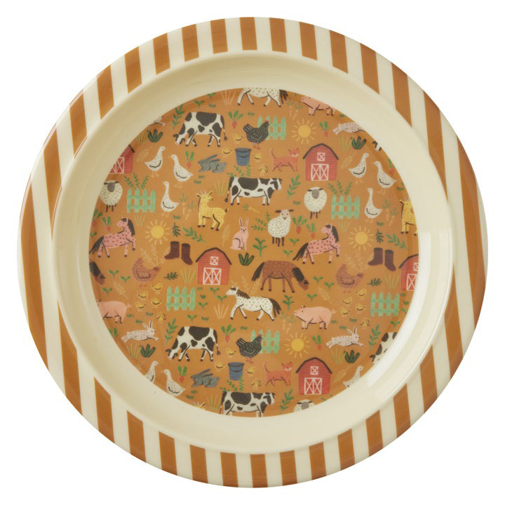 rice-dk-melamine-kids-plate-brown-farm-print-rice-kilpl-farmtoto