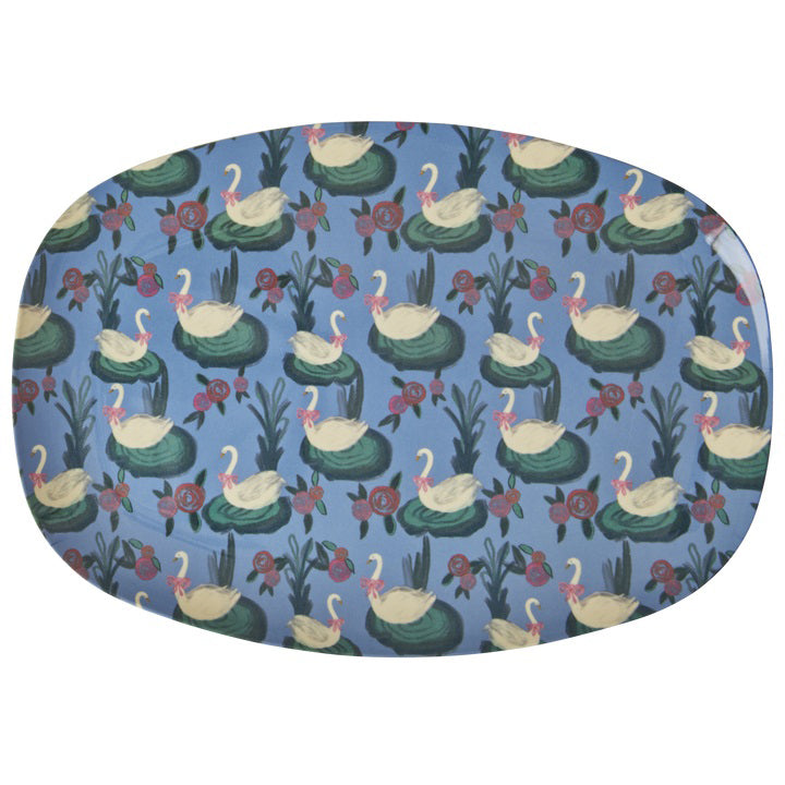 rice-dk-melamine-rectangular-plate-with-swan-lake-print-rice-melpl-swla