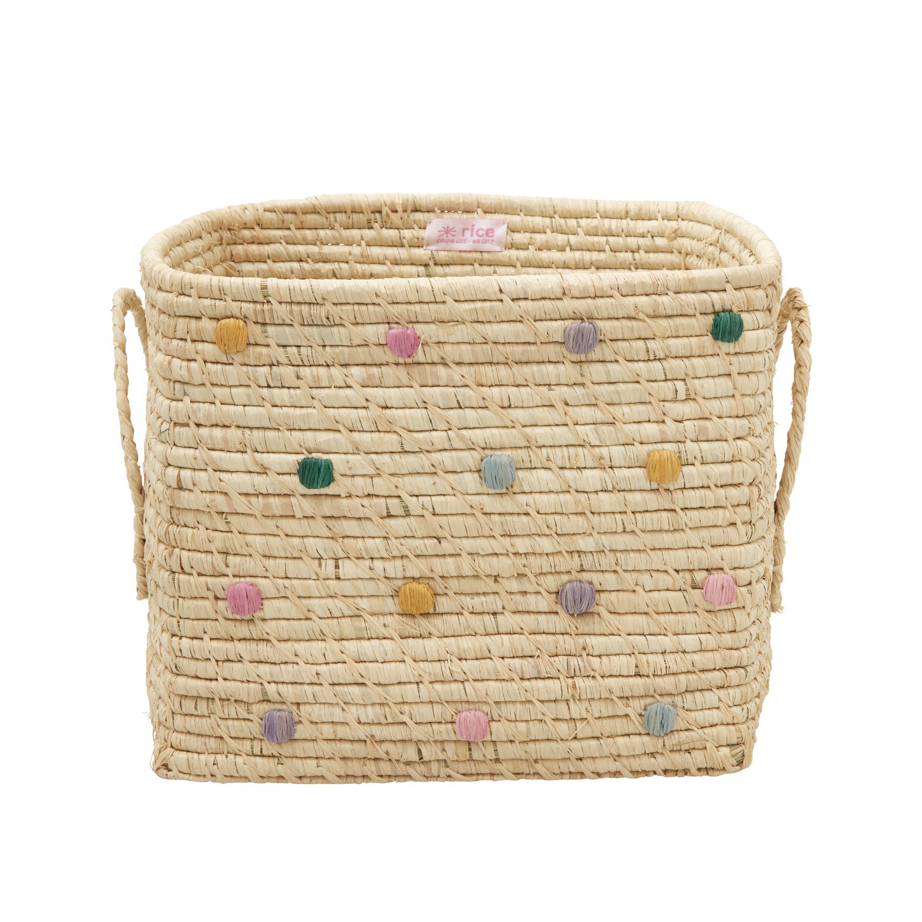 rice-dk-raffia-square-basket-with-dots-rice-bsrat-30dotss24