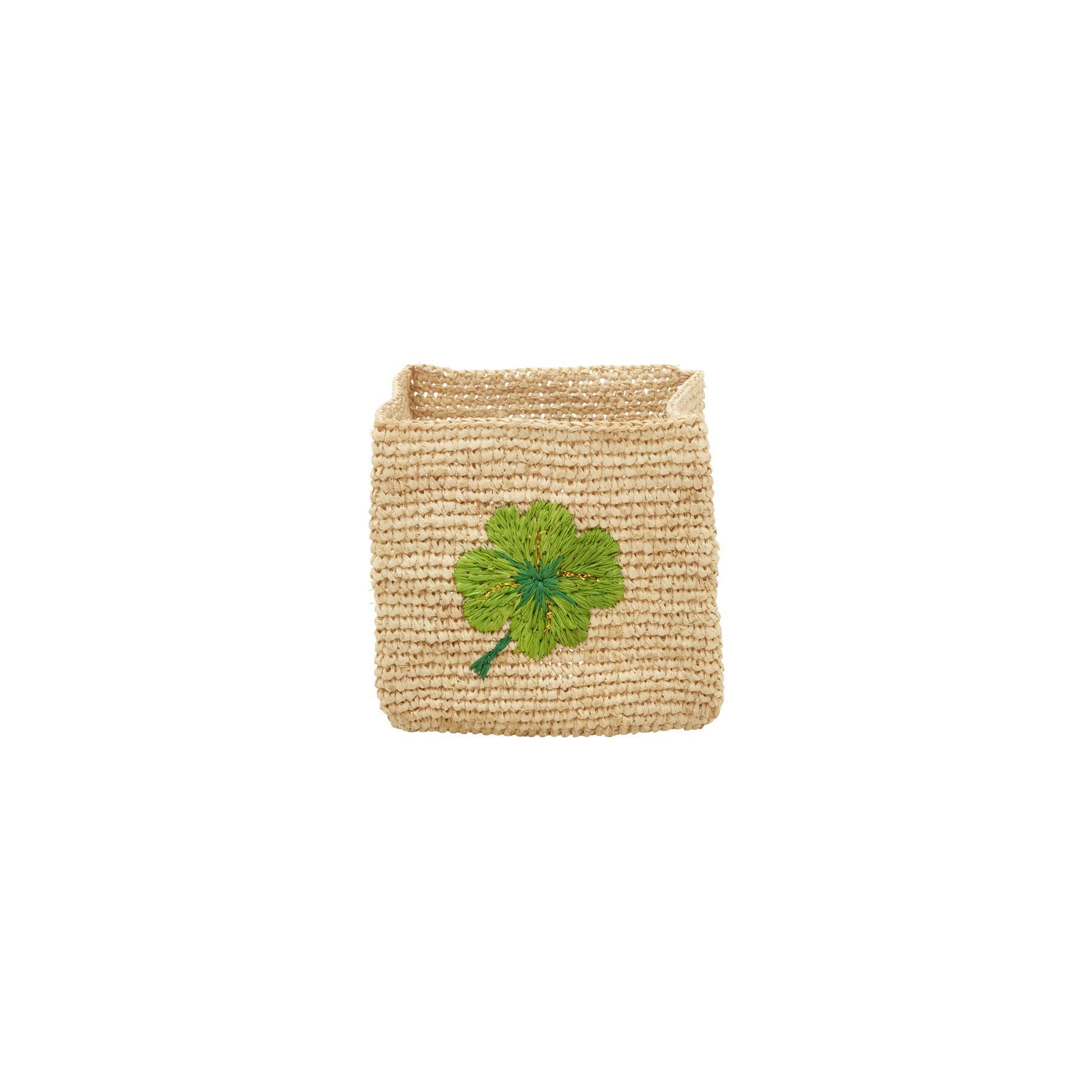 rice-dk-small-square-raffia-storage-basket-natural-clover-embroidery-rice-bssto-2zclos