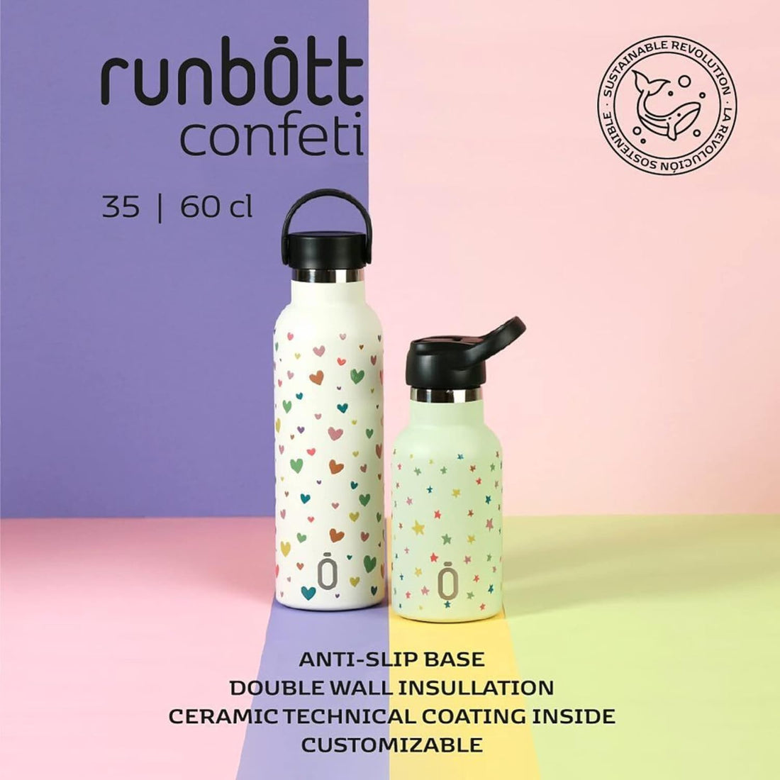 Runbott Thermal Bottle Sport+C.Sport 350 ml-7x7x18 Estrellas Cream