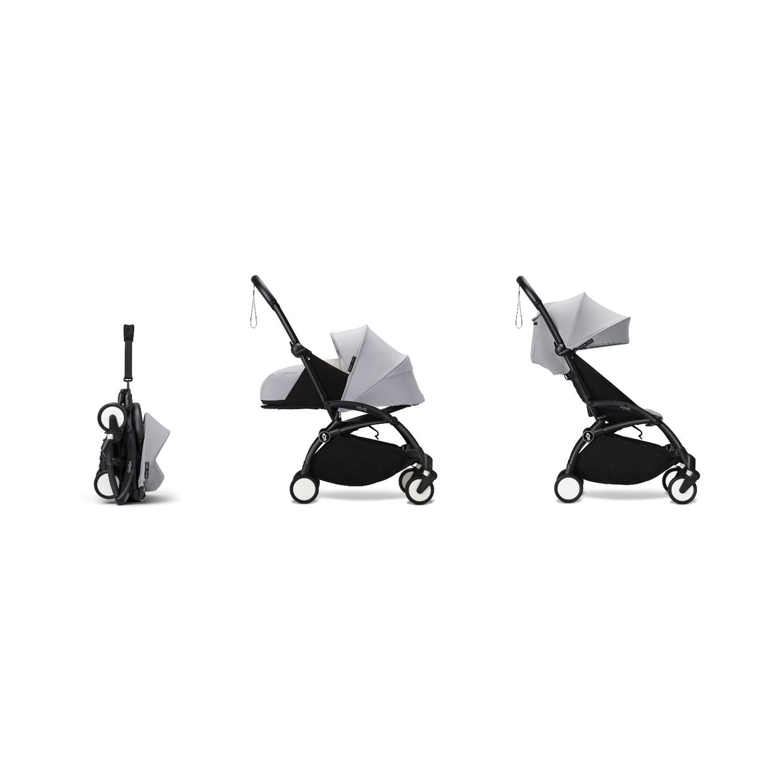 Stokke YOYO³ 0+ 6+ Complete Baby Stroller Set - Black Frame with Stone 0+ Newborn Pack & 6+ Color Pack