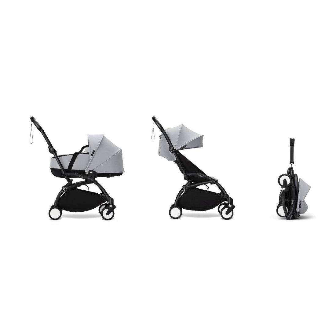 Stokke YOYO³ Newborn Shell 6+ Complete Baby Stroller Set - Black Frame with Stone Newborn Shell & 6+ Color Pack (Pre-Order; Est. Delivery in 4-6 Weeks)