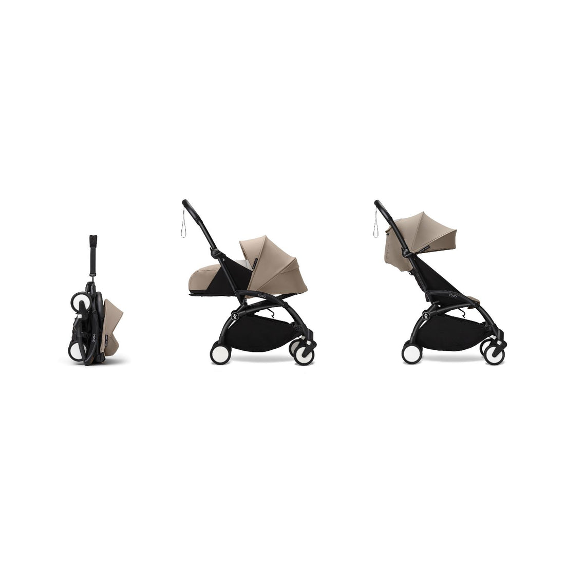 Stokke YOYO³ 0+ 6+ Complete Baby Stroller Set - Black Frame with Taupe 0+ Newborn Pack & 6+ Color Pack