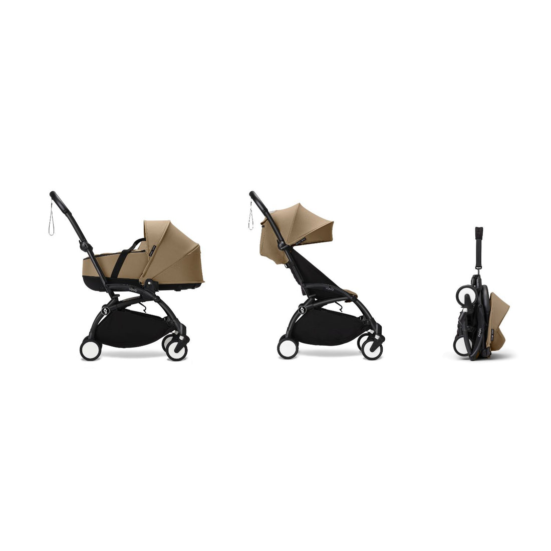Stokke YOYO³ Newborn Shell 6+ Complete Baby Stroller Set - Black Frame with Toffee Newborn Shell & 6+ Color Pack (Pre-Order; Est. Delivery in 4-6 Weeks)