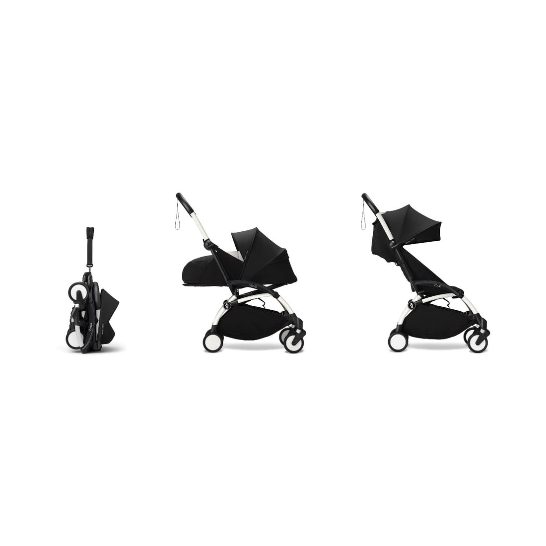 Stokke YOYO³ 0+ 6+ Complete Baby Stroller Set - White Frame with Black 0+ Newborn Pack & 6+ Color Pack