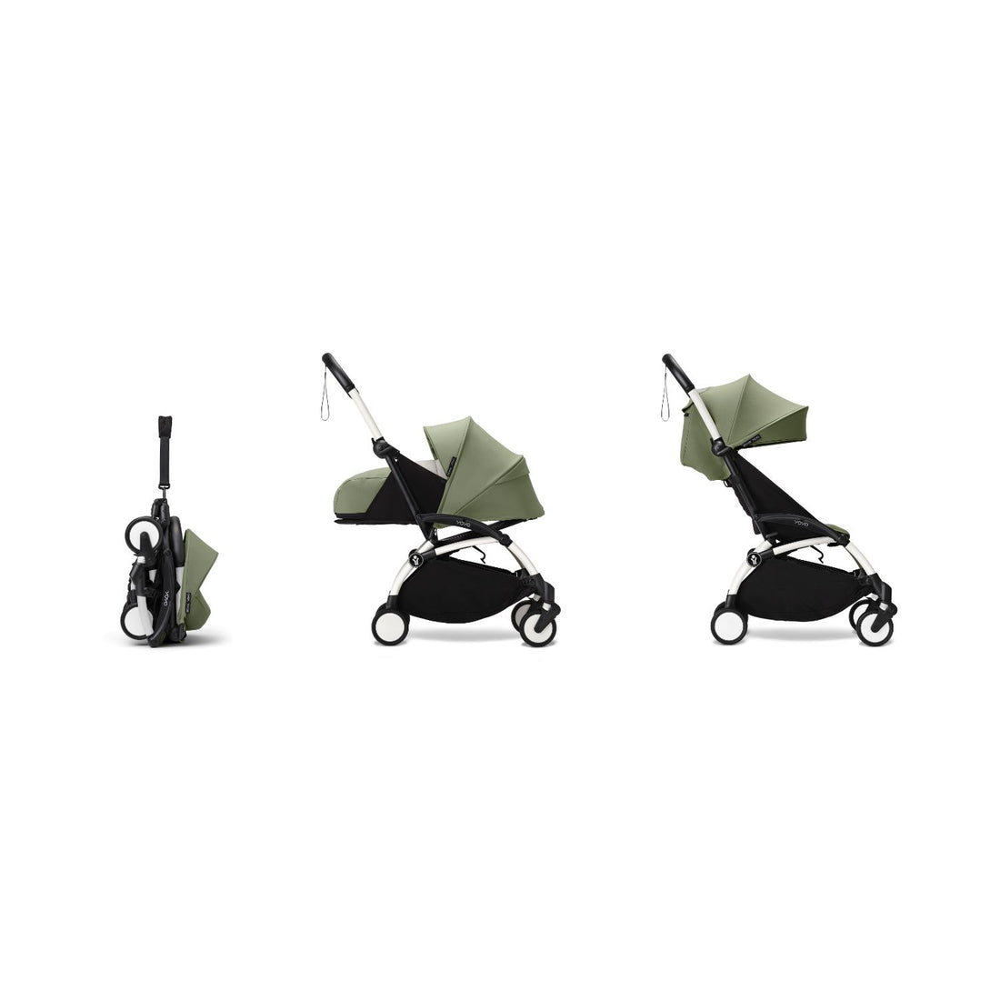 Stokke YOYO³ 0+ 6+ Complete Baby Stroller Set - White Frame with Olive 0+ Newborn Pack & 6+ Color Pack (Pre-Order; Est. Delivery in 4-6 Weeks)