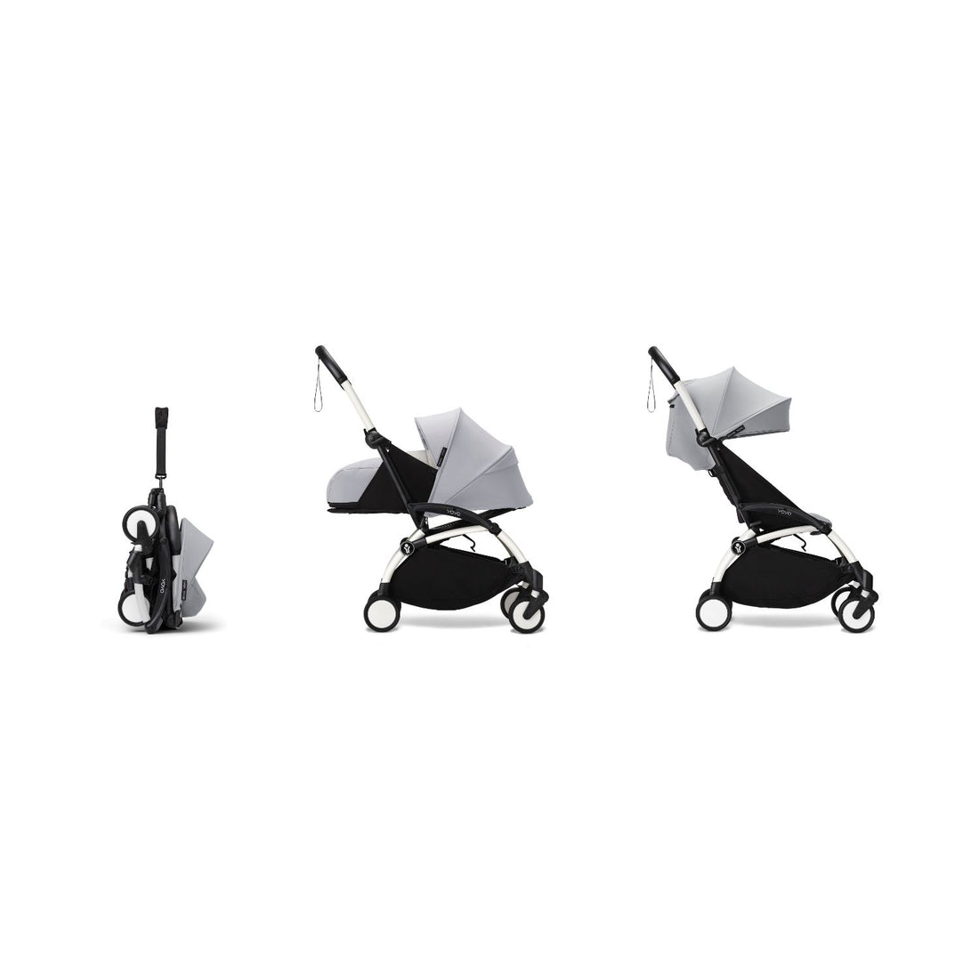Stokke YOYO³ 0+ 6+ Complete Baby Stroller Set - White Frame with Stone 0+ Newborn Pack & 6+ Color Pack