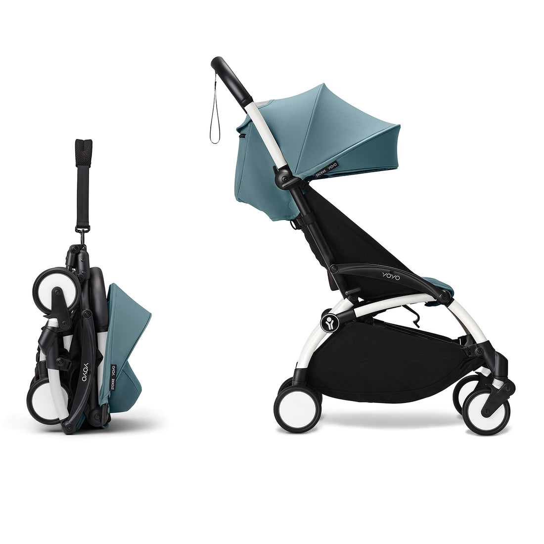 Stokke YOYO³ 6+ Baby Stroller Set - White Frame with Aqua 6+ Color Pack (Pre-Order; Est. Delivery in 4-6 Weeks)