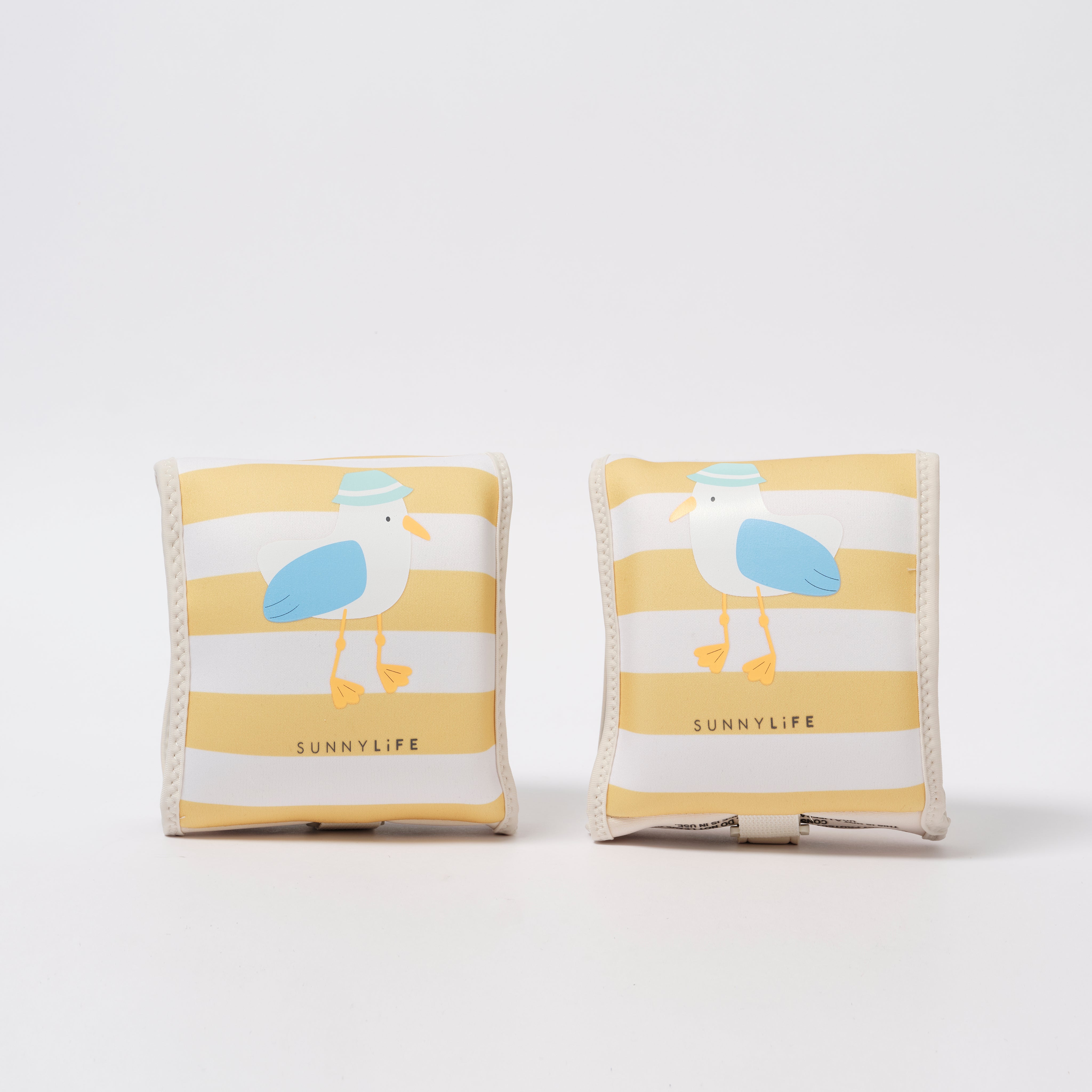 sunnylife-kids-neoprene-arm-bands-sid-the-seagull-mustard-stripe-sunl-s51nabms