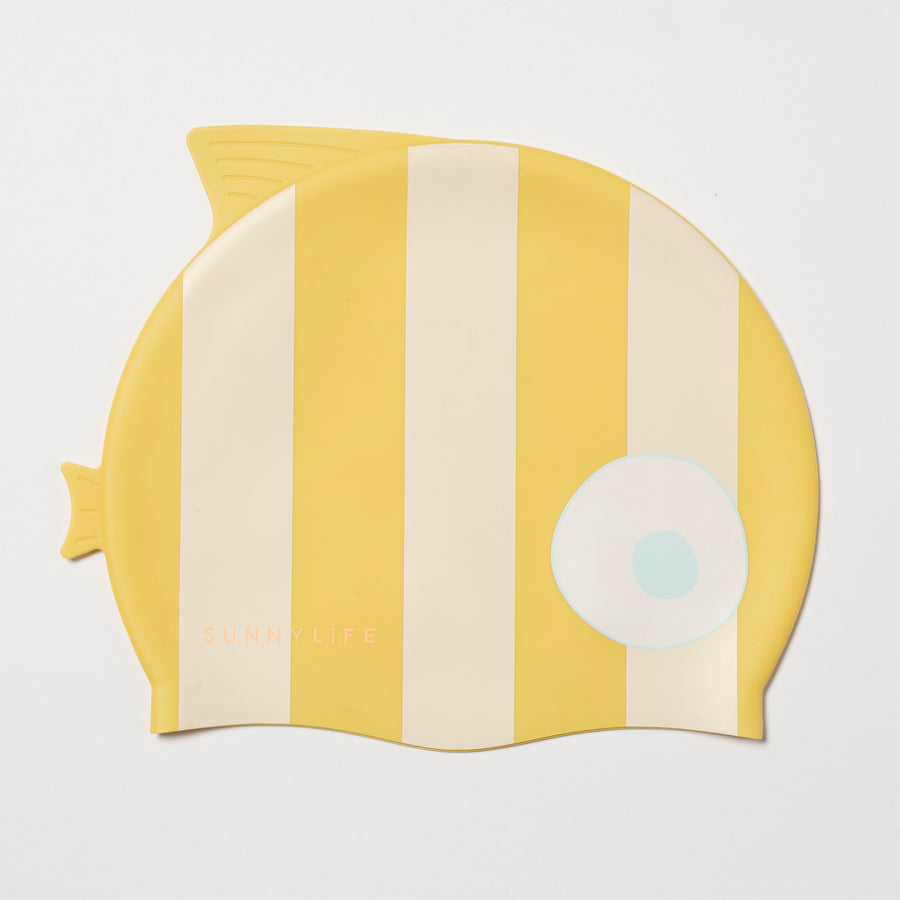 sunnylife-kids-swimming-cap-finn-the-fish-mustard-stripe-sunl-s51scmst