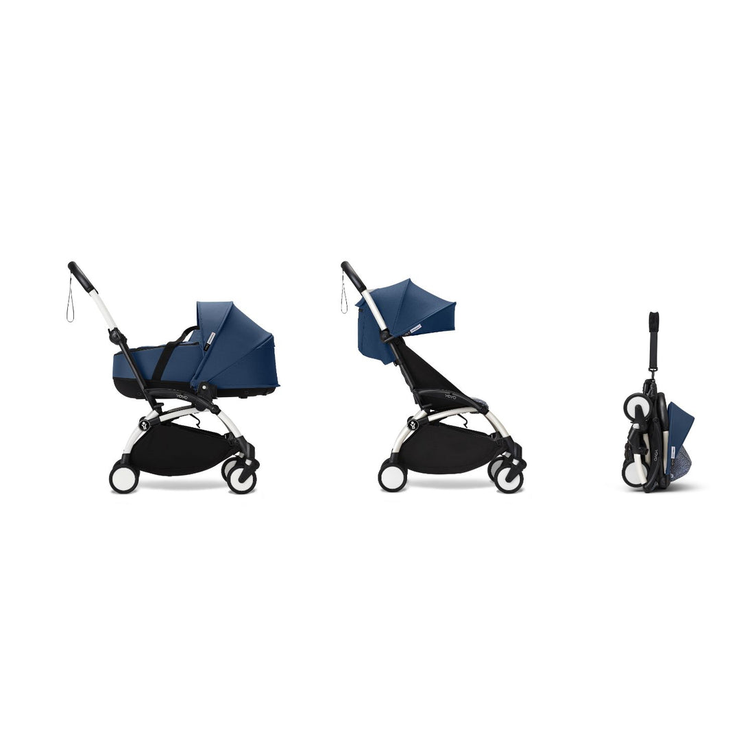 Stokke YOYO³ Newborn Shell 6+ Complete Baby Stroller Set - White Frame with Black Newborn Shell & 6+ Color Pack