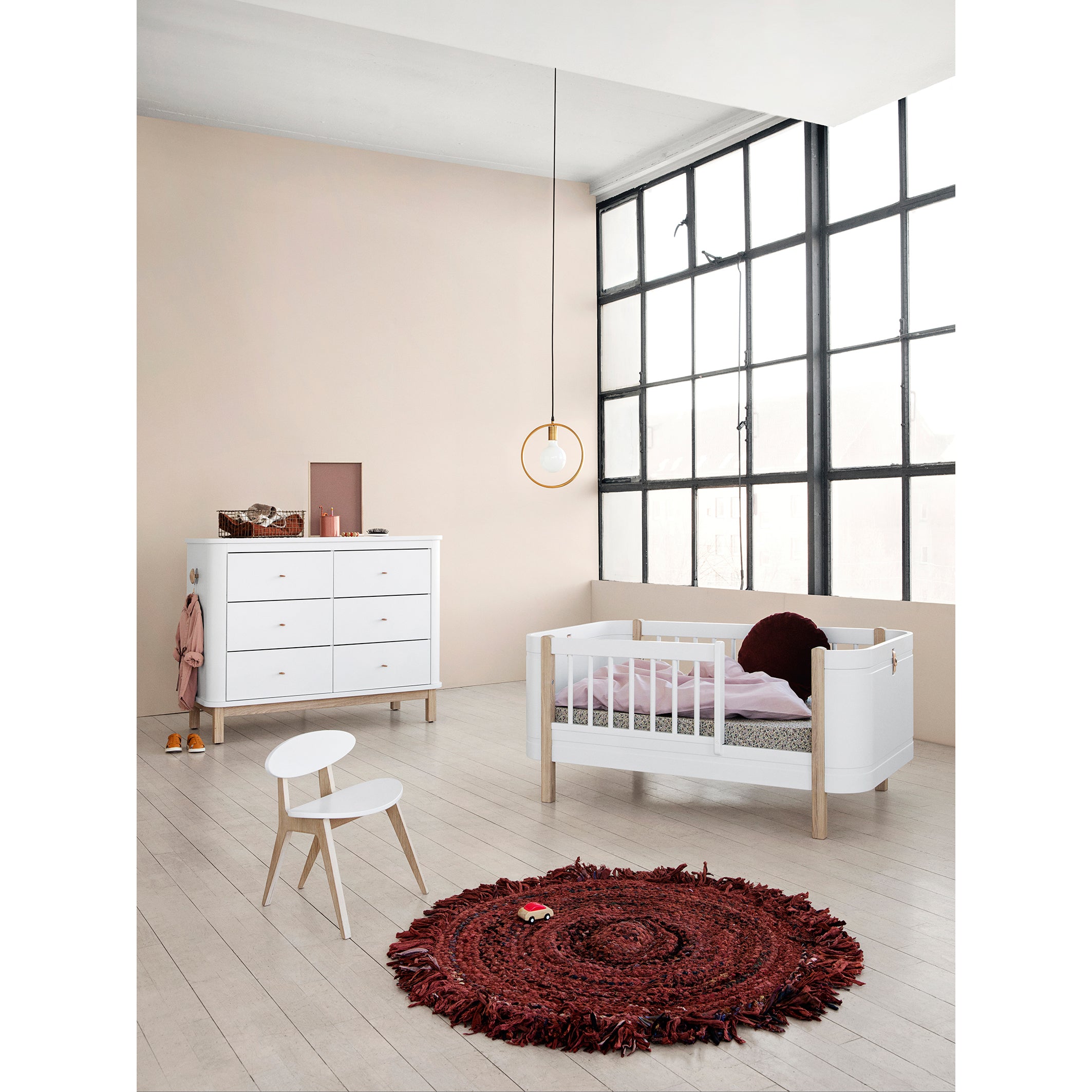 Oliver Furniture Wood Mini+ Cot Bed (With Junior Conversion Kit) - White/Oak (Pre-Order; Est. Delivery in 2-3 Months)