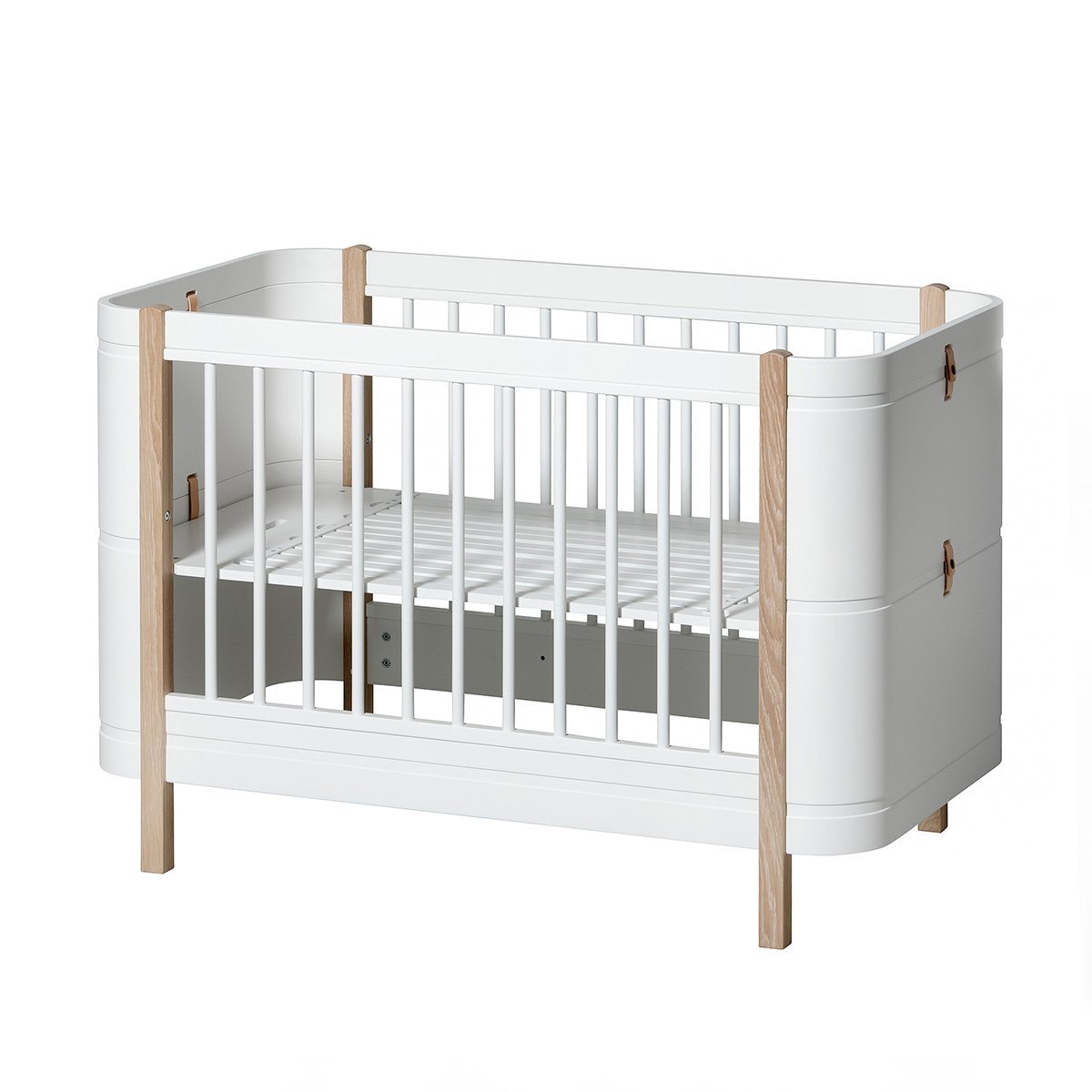 Oliver Furniture Wood Mini+ Cot Bed (With Junior Conversion Kit) - White/Oak (Pre-Order; Est. Delivery in 2-3 Months)